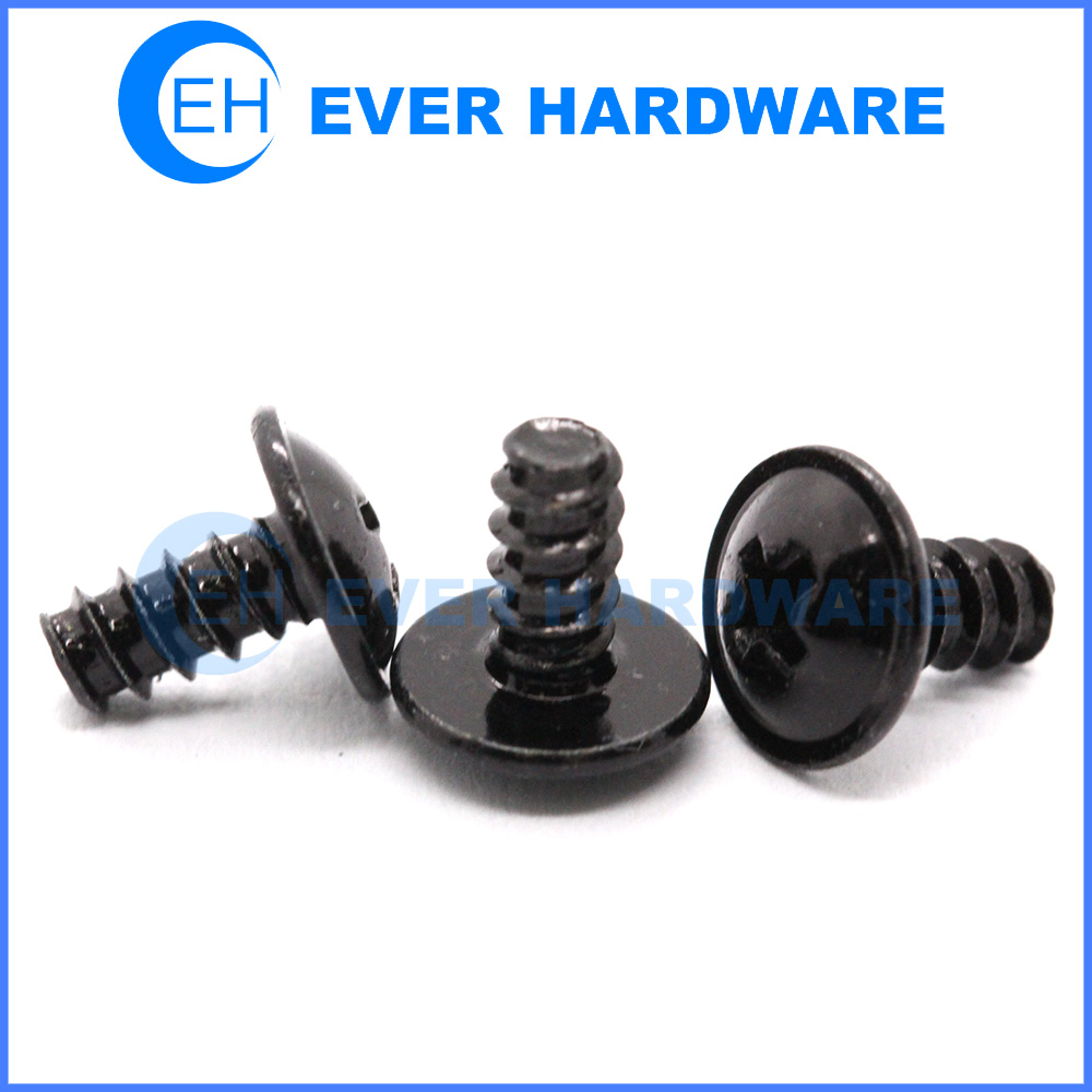 Round Washer Head Screw Self Tapping Threaded Flat End Black