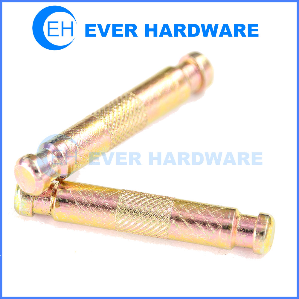 Knurled Dowel Pins Slotted Brass Coating Carbon Steel