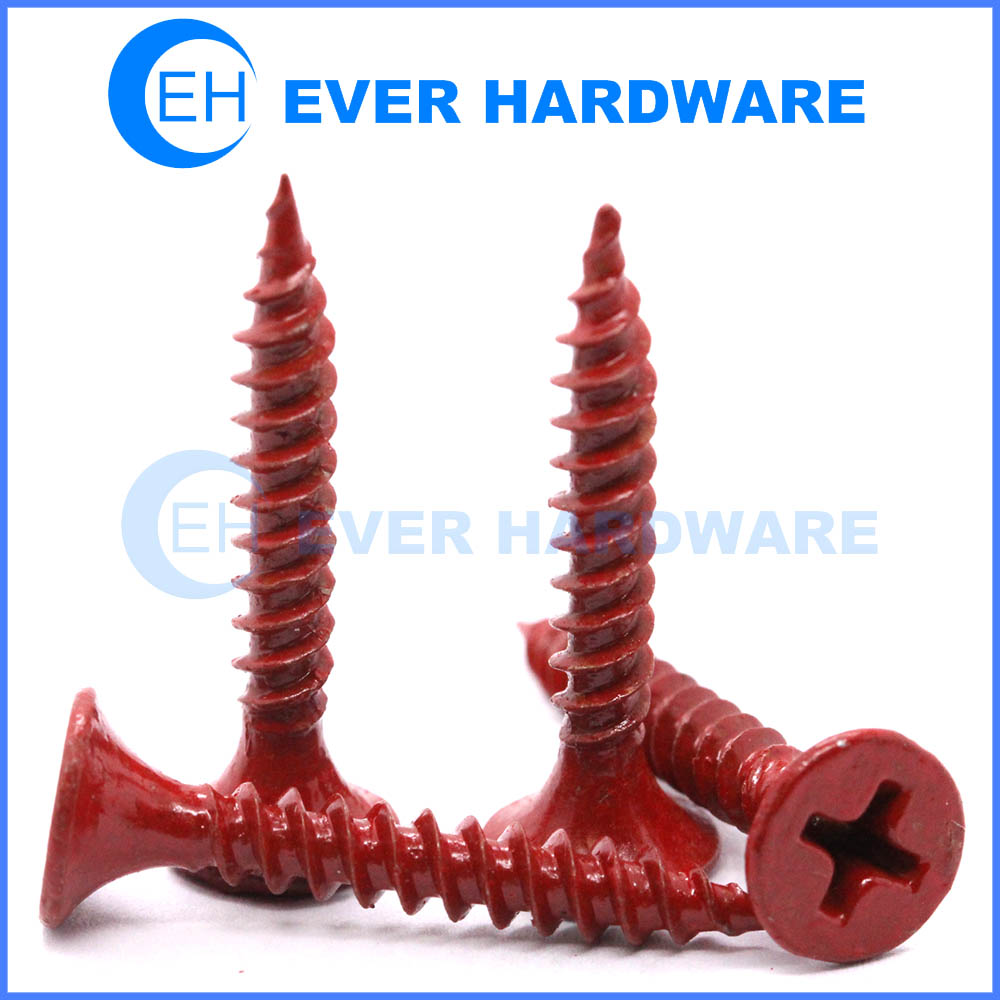 Deck screws wood screws painted red coloured screws steel
