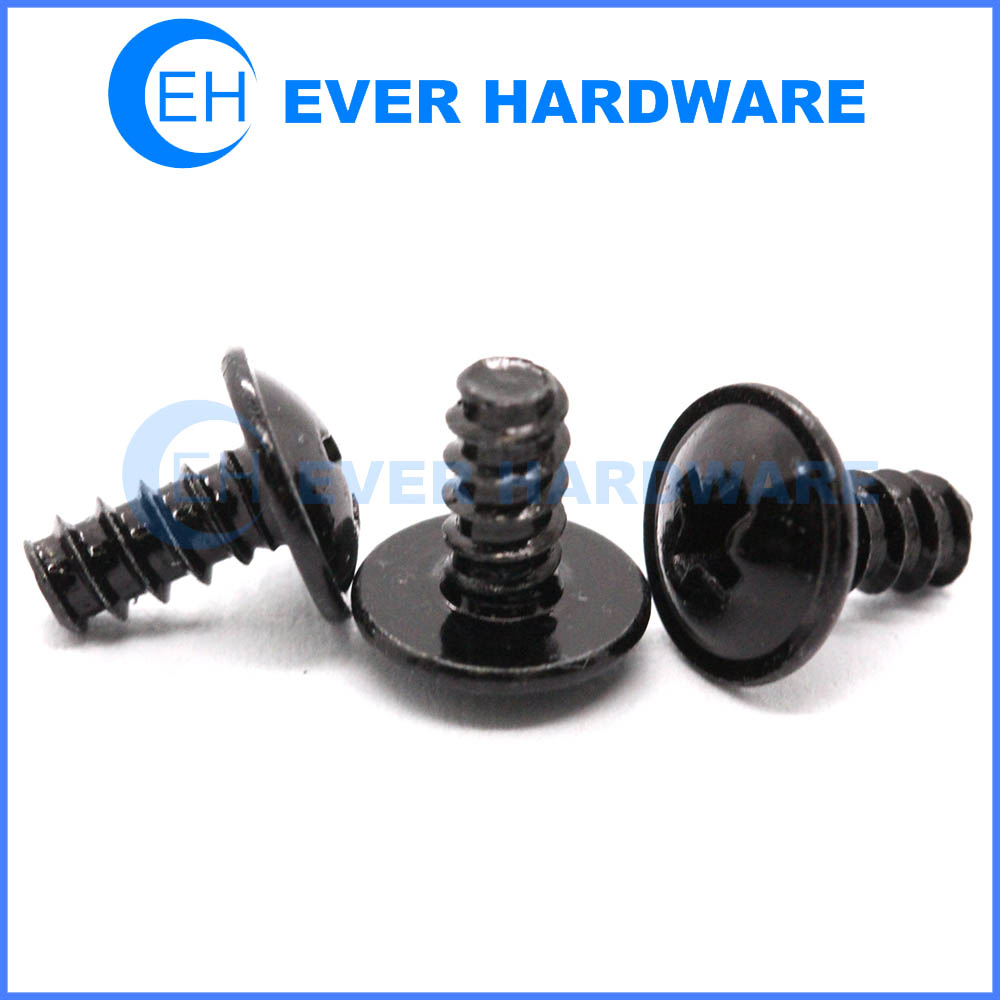 Small black screws for plastic black oxide fasteners plus head