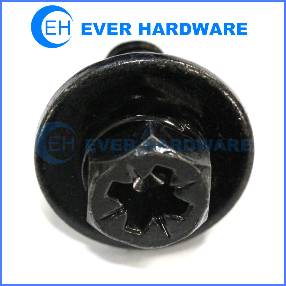 Cross recessed hex sems screws black hex head with washer attached