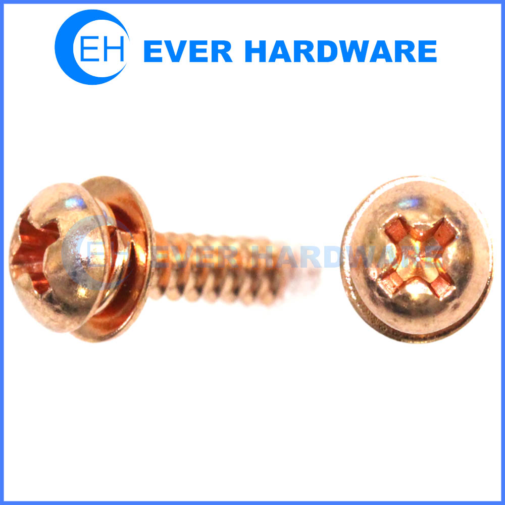 Double washers screws cross round head flat and spring washer attached