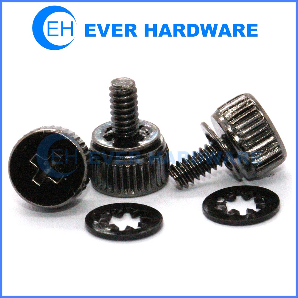 Internal tooth washer sems screws straight knurled cap head black plated