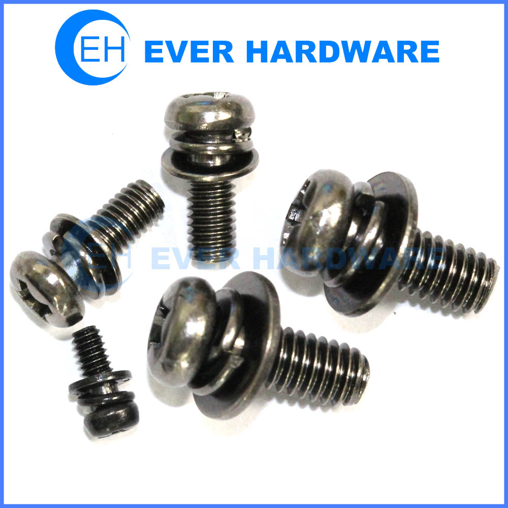 Pan head washer screw black nickel plated two washers attached