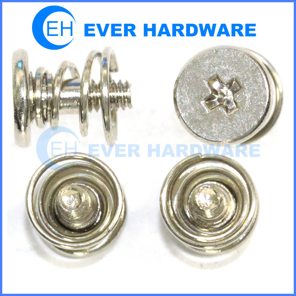 Spring loaded screw bright nickel plated shoulder spring attached screw