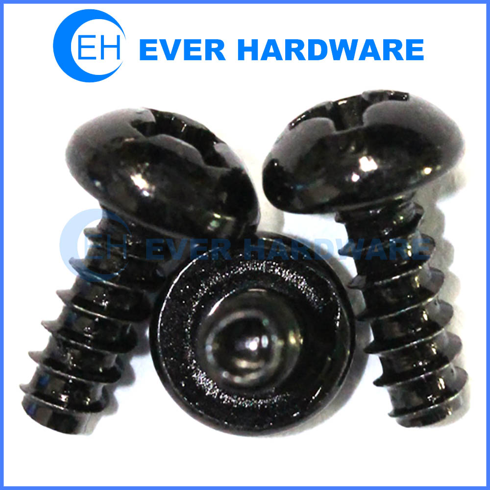 Black electronics screws round head cross recessed plastic tapping threaded