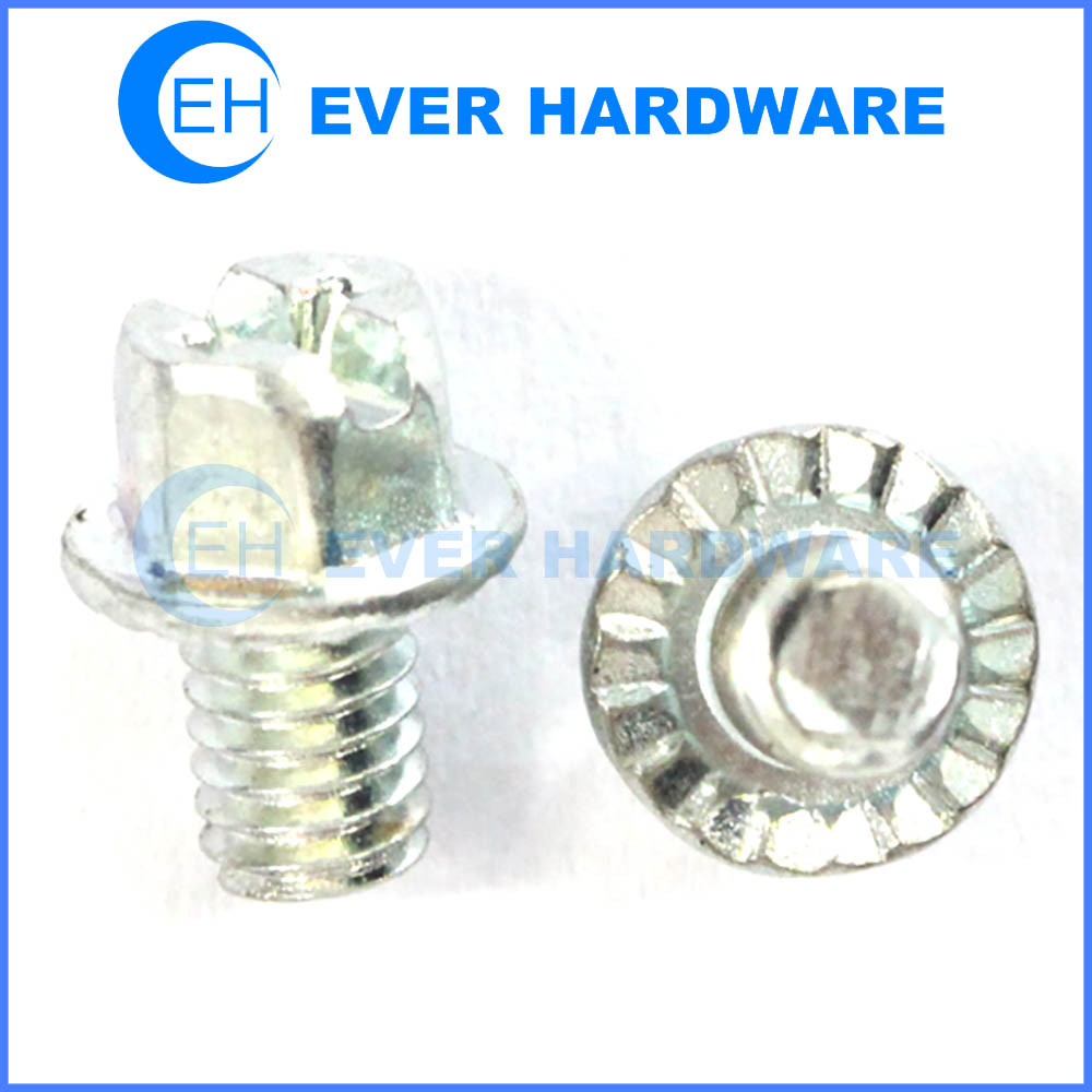 Hex flange serrated screws phillips slotted iron white zinc plated for computer