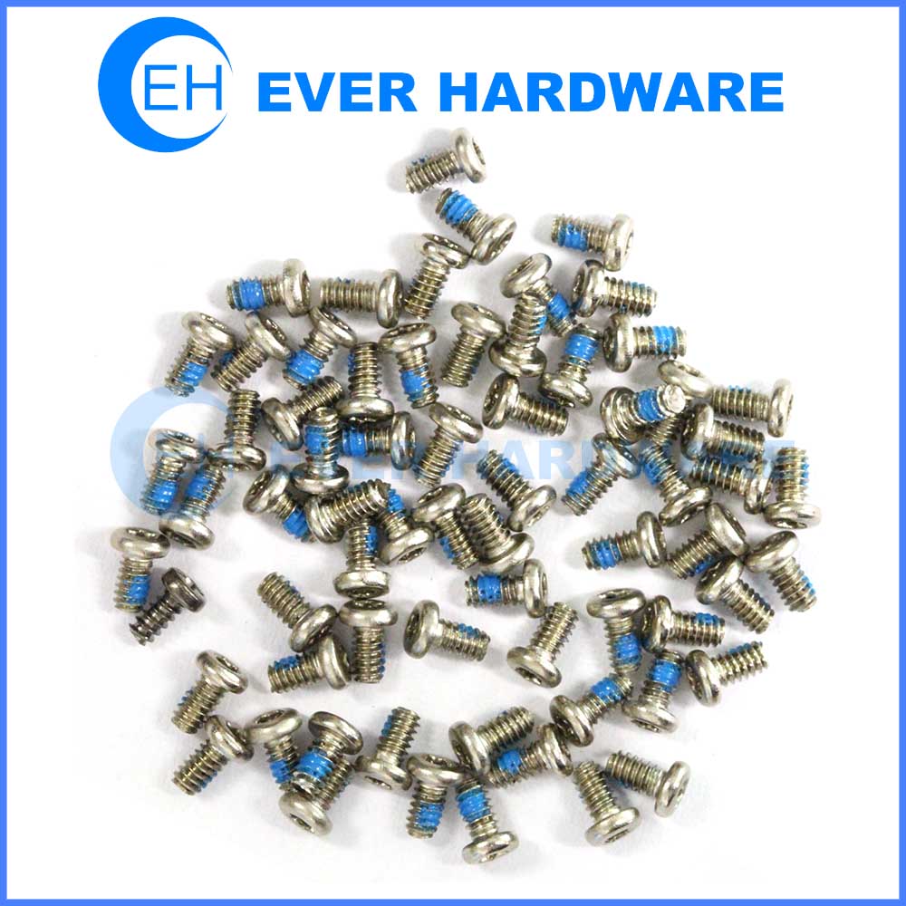 Mini screws micro stainless steel machine threaded blue nylon patched