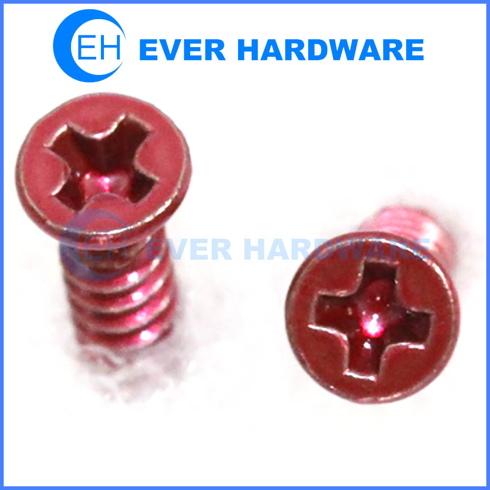 Red aluminum screws cross recessed flat head custom made anodizing