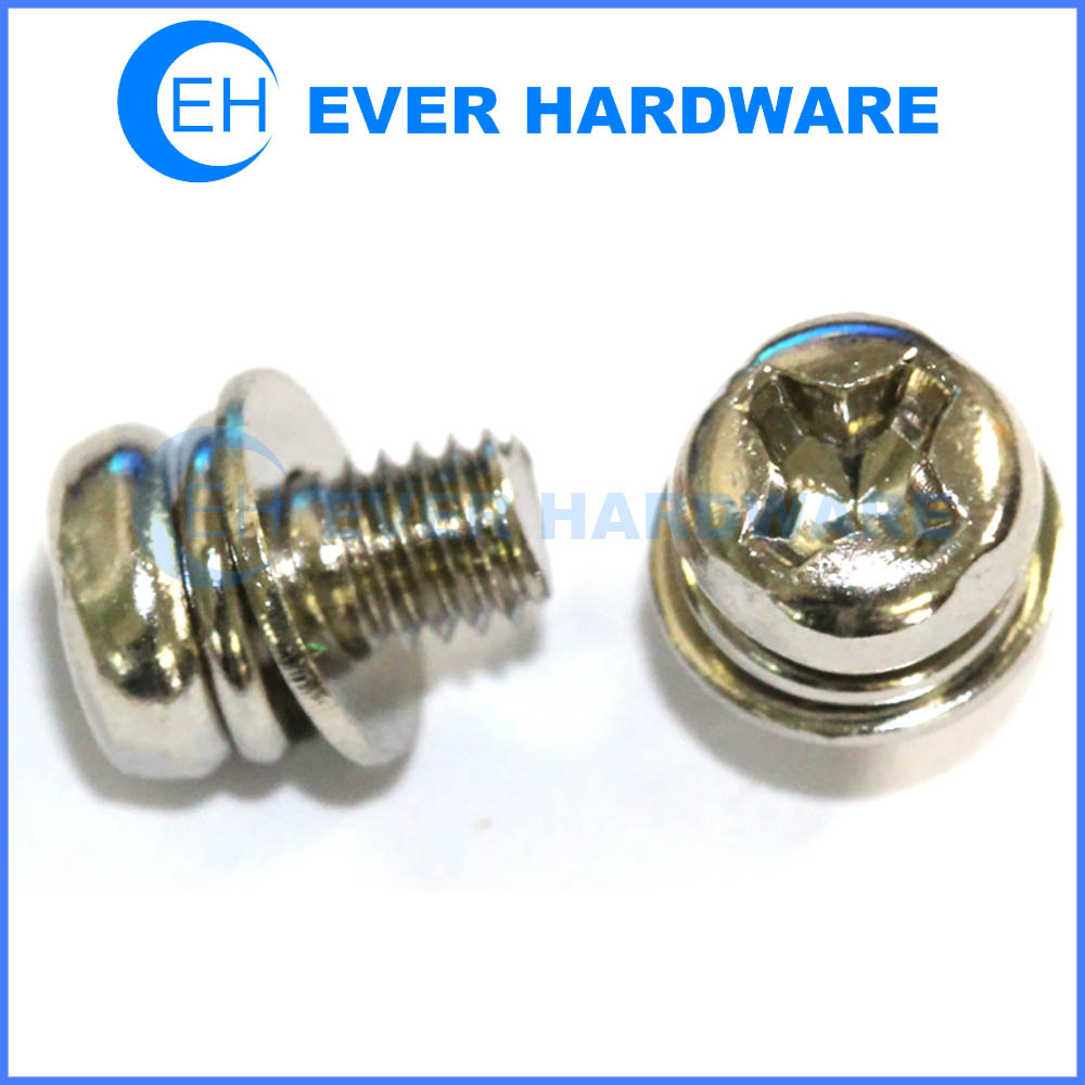 Double washer attached screws cross recessed pan head plain spring
