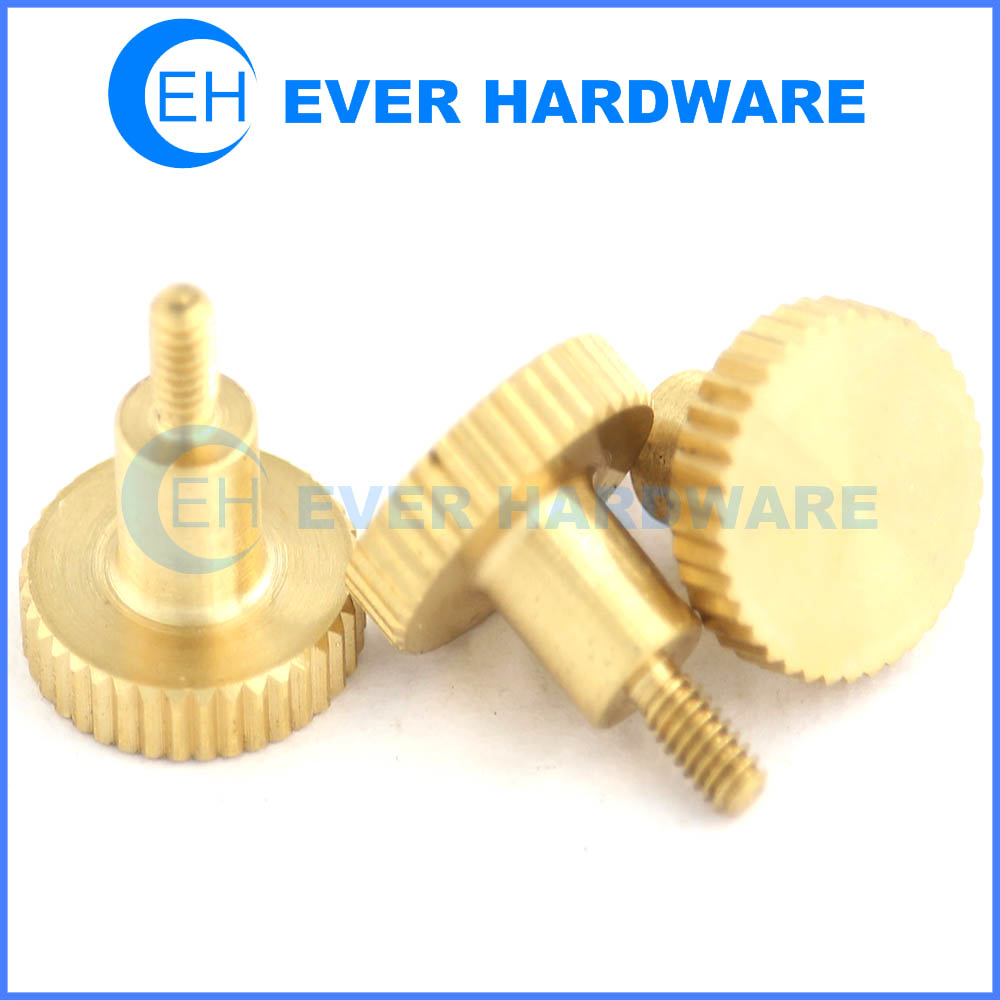 Thumb screw knurled knob machine works brass plain finish flat point