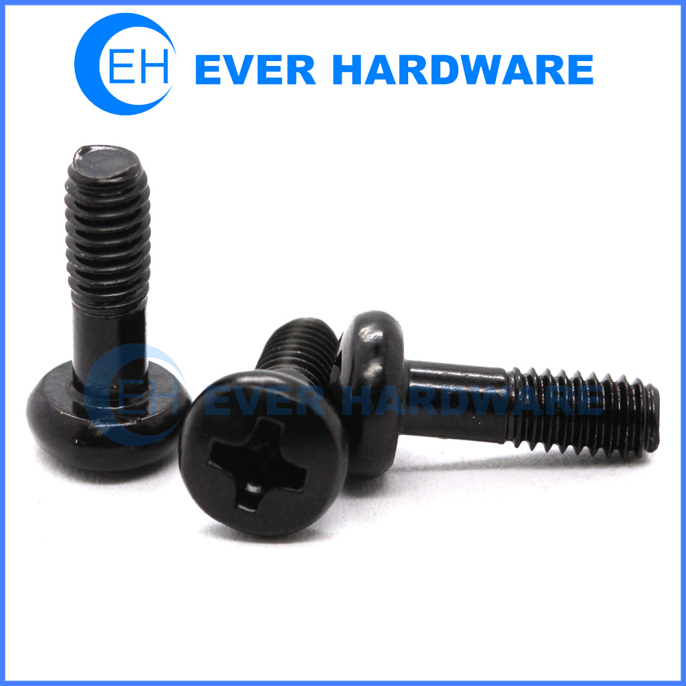 Screw Pan Head Phillips Drive Machine Threaded Right Hand Cross Drive Bolts Resists Corrosion Black Coating Fasteners for Tools Appliances Electronics