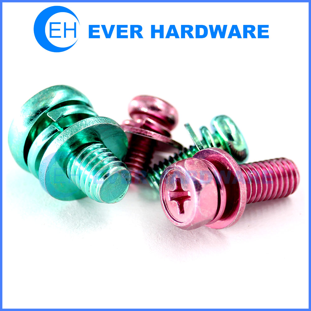 Pan Head Set Screw Stainless Steel Metric Thread Cross Recessed Phillips Drive With Double Wahser Sets Standard Three Parts Combination Fasteners