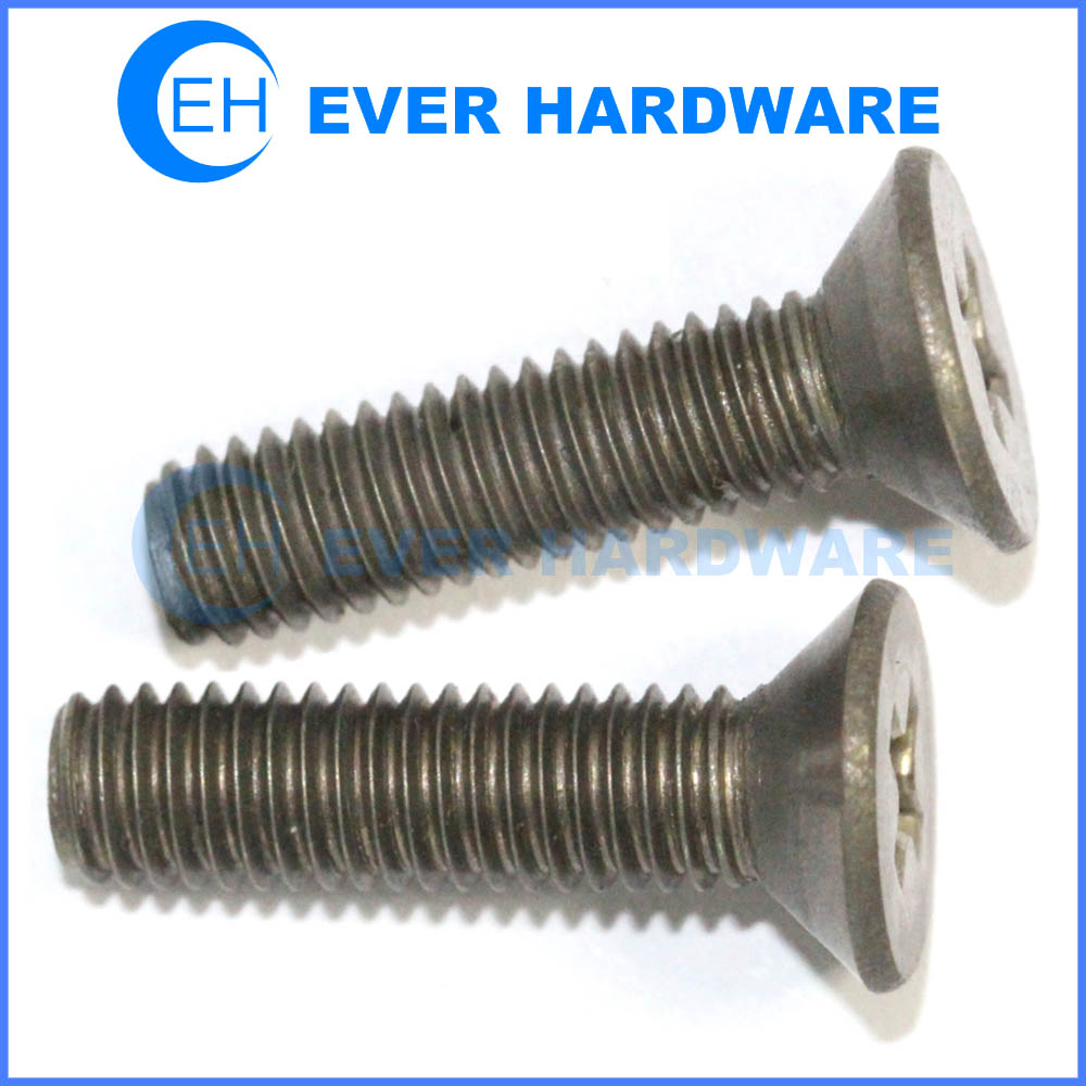 M4 Countersunk Machine Screws CSK Cross Recessed DIN 965 Steel Black Zinc Coating Flat Head Galvanizing Metric Threaded Bolts Electroplating Finish Fasteners Supplier Manufacturer