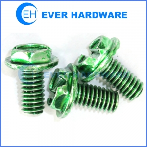 Grounding screws green zinc plated hexagon flange head slotted machine thread