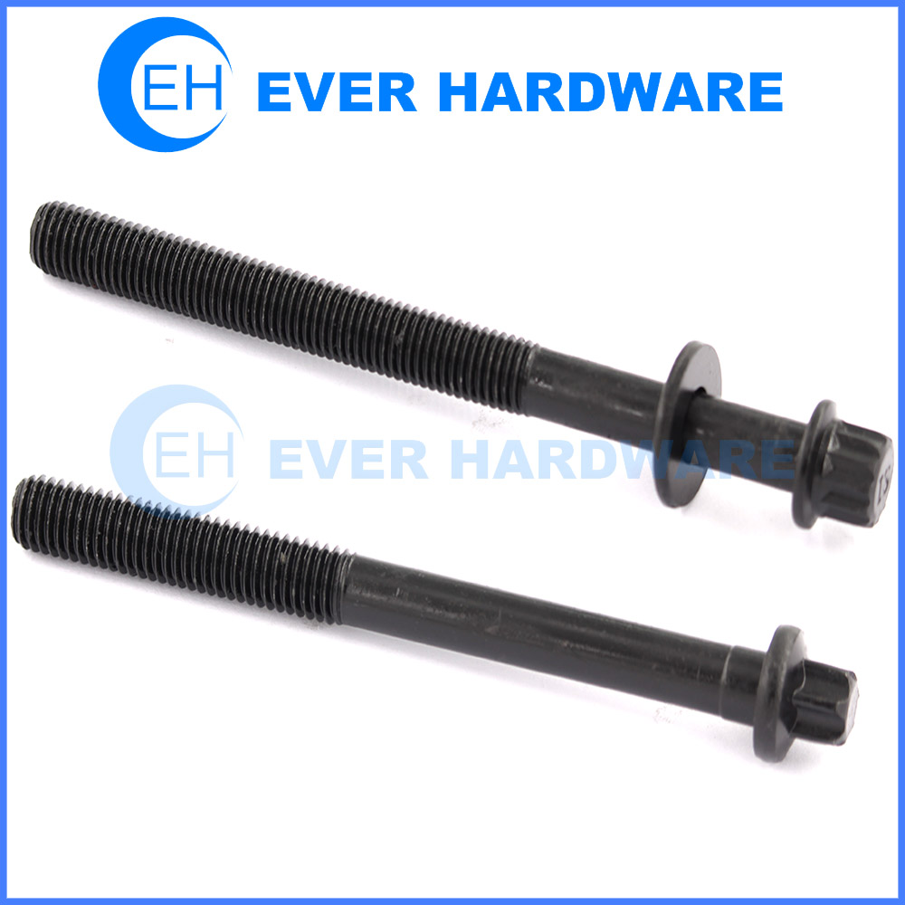 Machine bolt custom head black coating partial threaded washer attached