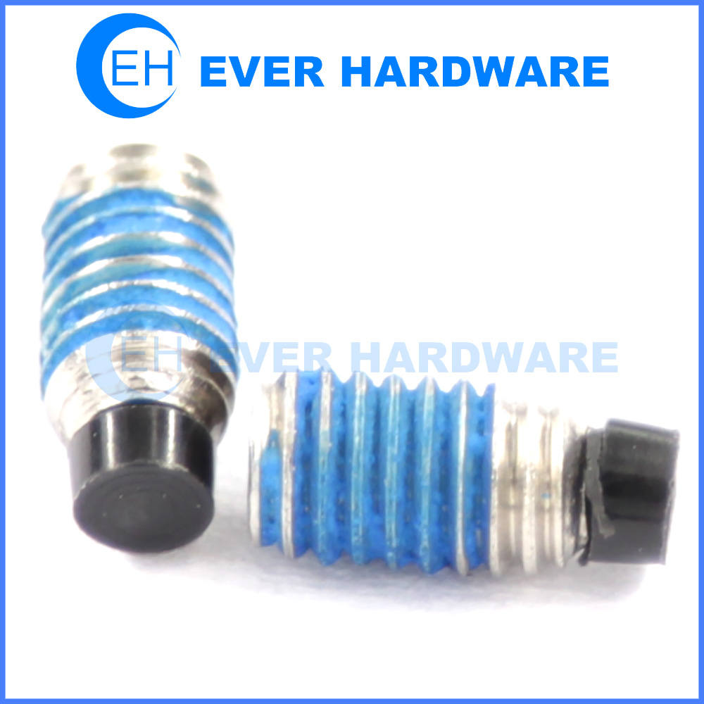 Nylon screws black plastic tipped blue patch micro fasteners supplier