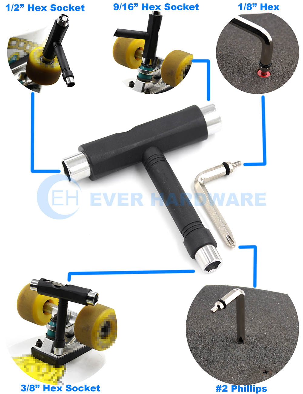 Skateboard Roller Skate T TOOL MultiFunction All In One Wrench repair tool VQ 