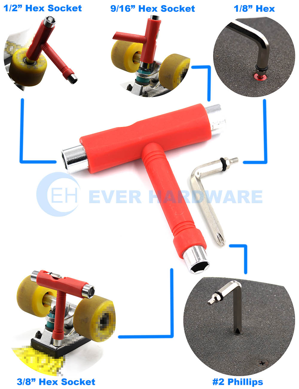 Skateboarding Tool Red Skate T Multi Tools Kit Allen Phillips All-In-One