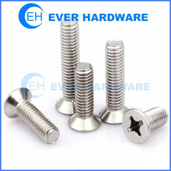 Stainless Flat Head Screws Cross Recessed Plain Finish Right Handed