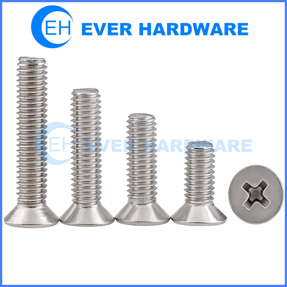 Stainless Flat Head Screws Cross Recessed Plain Finish Right Handed