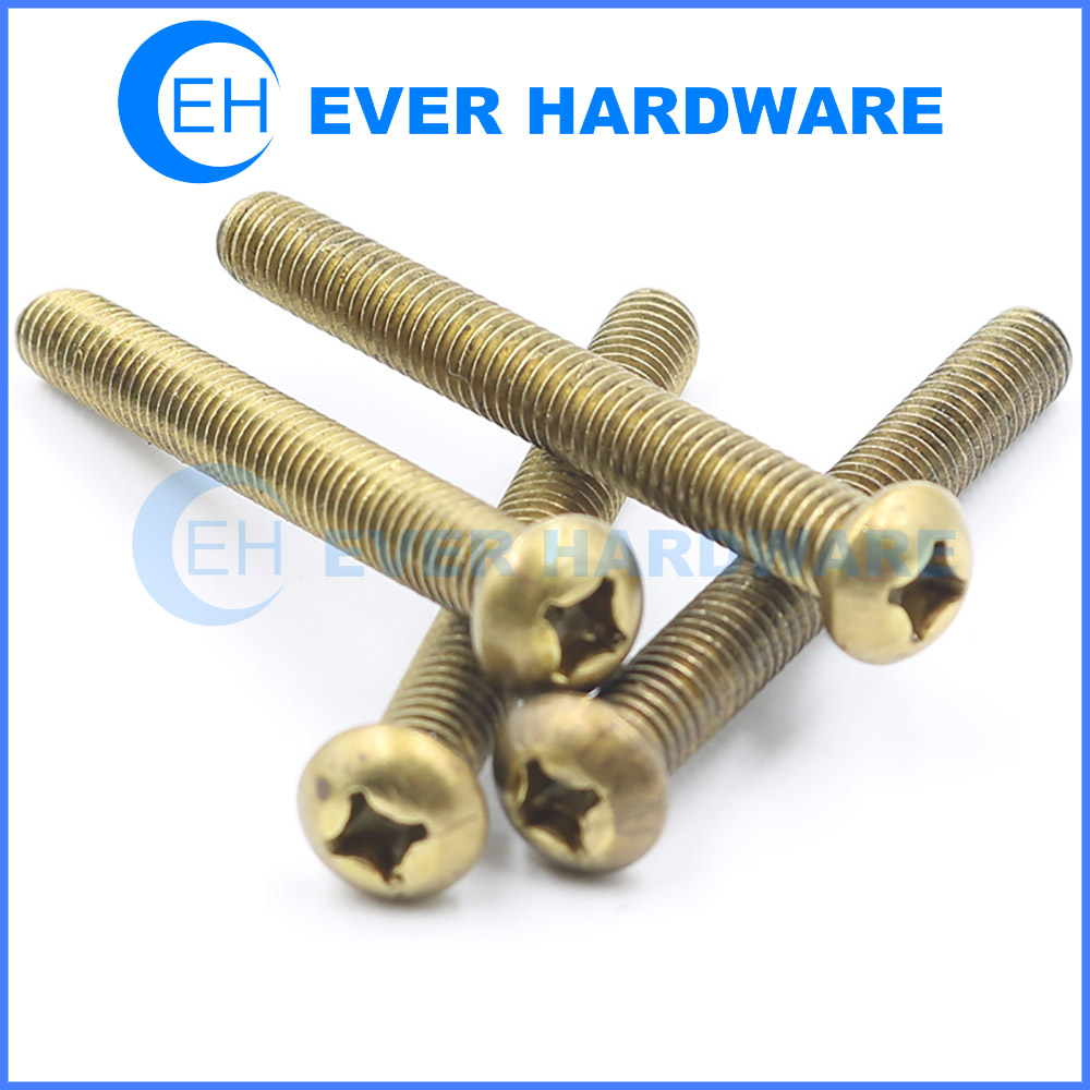 Brass Machine Screws Metric Phillips Pan Head Full Thread Round Bolts Standard Fasteners Cross Recessed Drive Plain Finish Copper