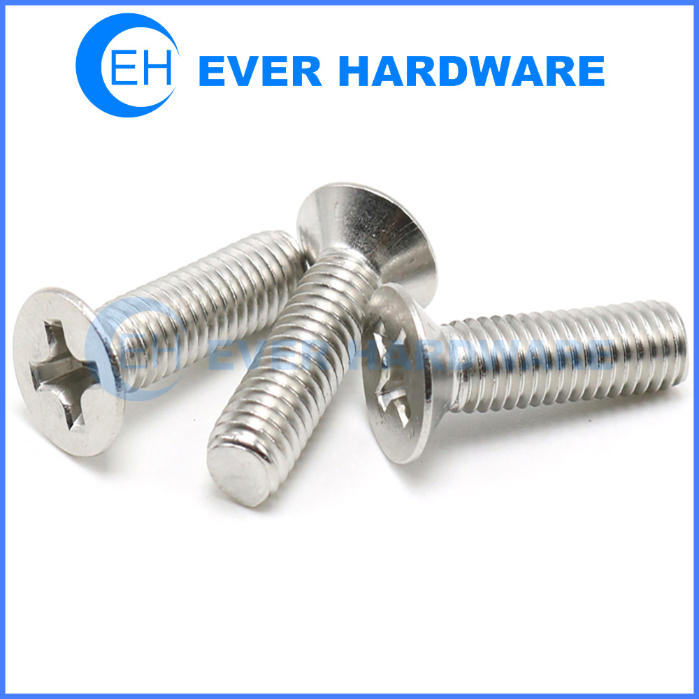M4 Stainless Steel Machine Screws Flat Head Phillips Drive Countersunk A2 Plain Finish Cross Recessed External Threaded M2 M2.5 M3 M5 M6 M8 CSK Bolts SS Fasteners Manufacturer Supplier