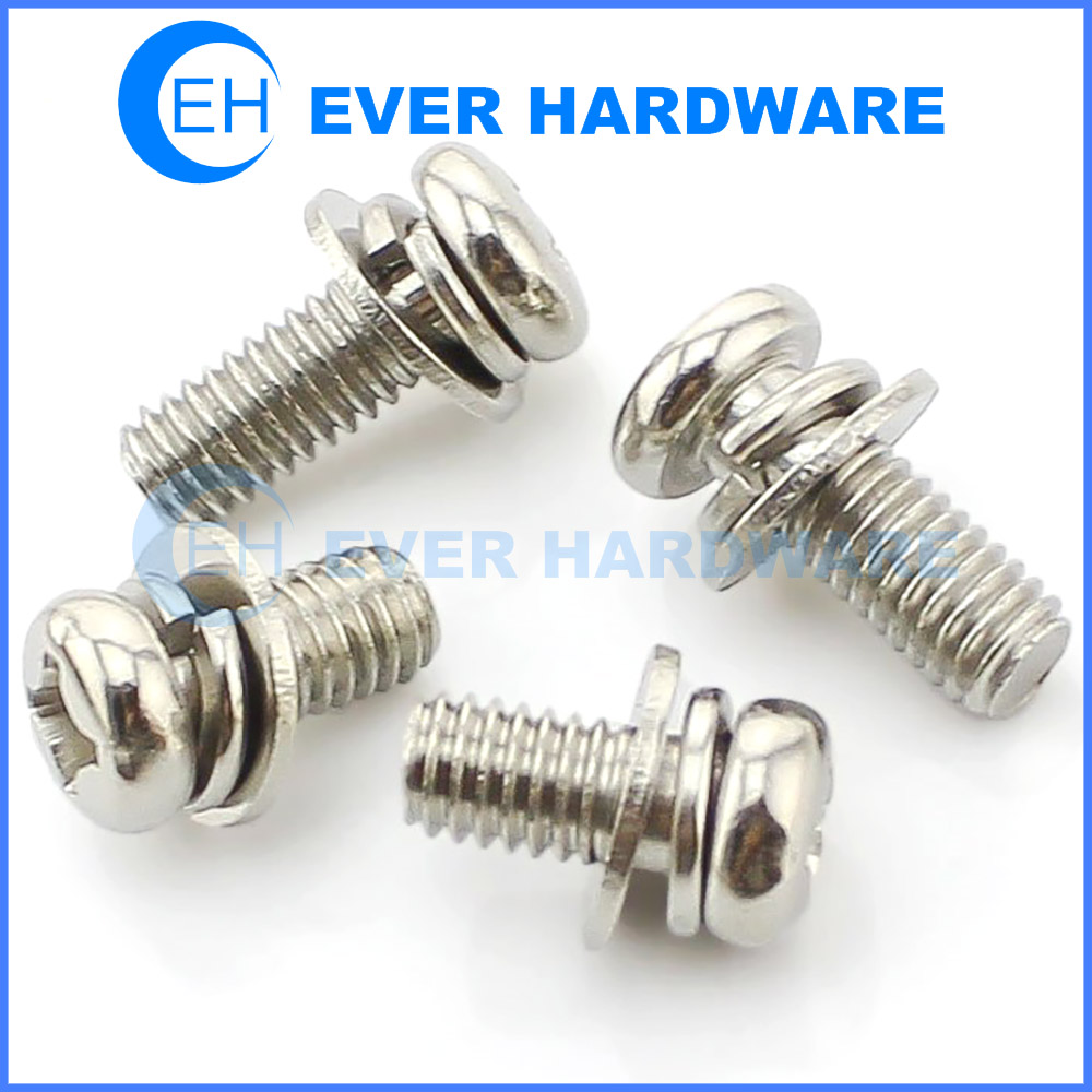 M3 Bolt Stainless Steel Flat Spring Double Washer Attached Allen Hex Socket Screw Fastener Cap Head Connecting SEMS