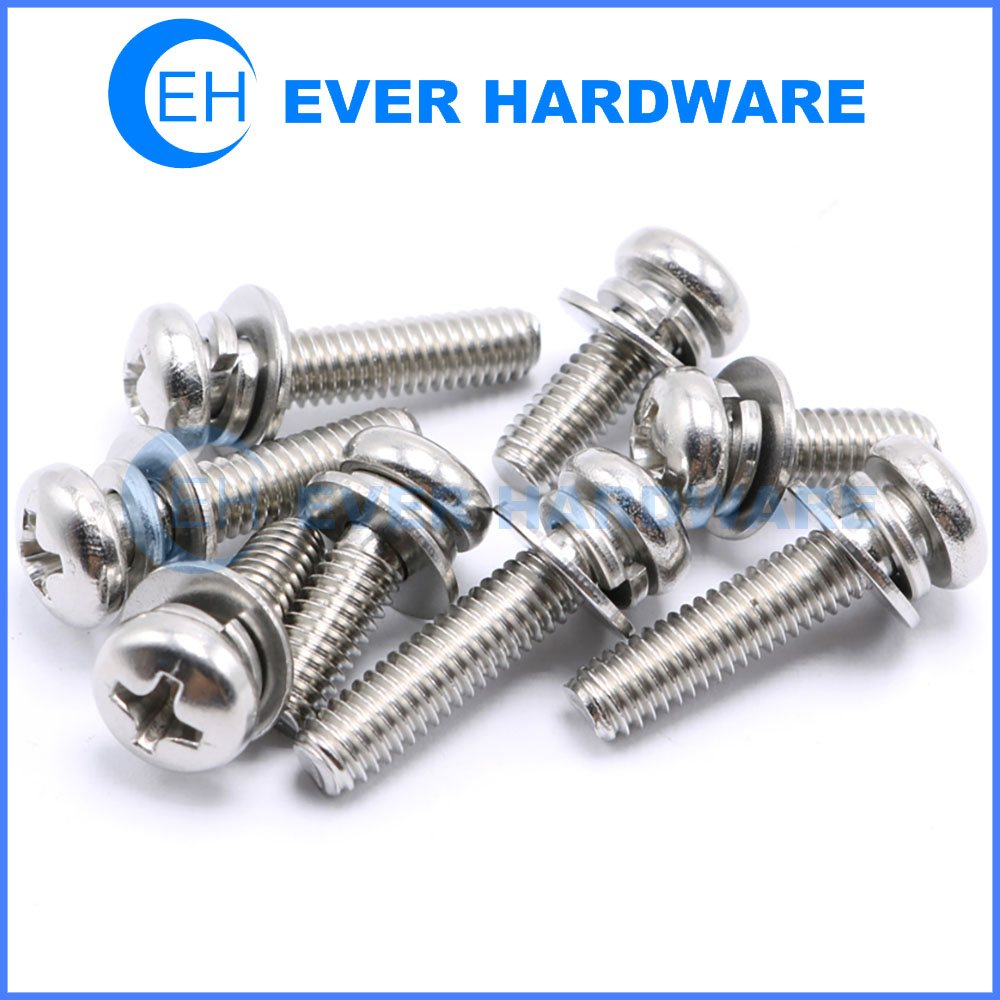 Phillips Machine Screws Hex Head Spring Flat Double Washer Assembly SEMS Fasteners Stainless Steel A2 Split Lock Part Combine M3 M4 M5 M6