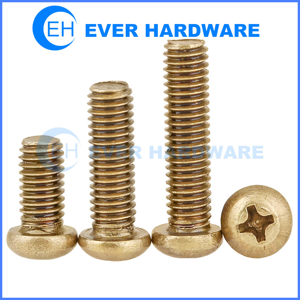 Brass Machine Screws Metric Phillips Pan Head Full Thread Round Bolts Standard Fasteners Cross Recessed Drive Plain Finish Copper