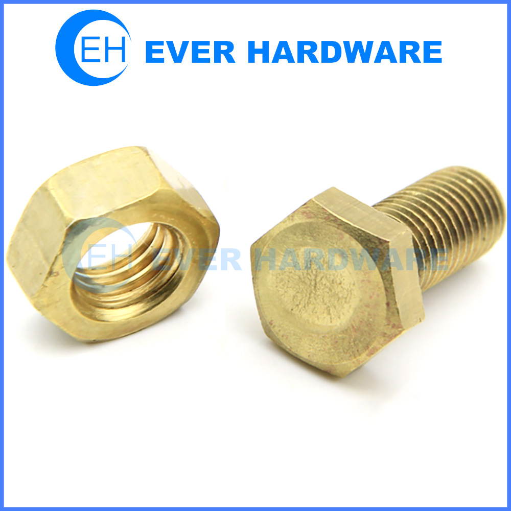 Brass Nuts And Bolts Cold Forged Expansion Hex Head Threaded Male Female Fasteners Connecting Sanitary Fittings Building Hardware Components Manufacturer