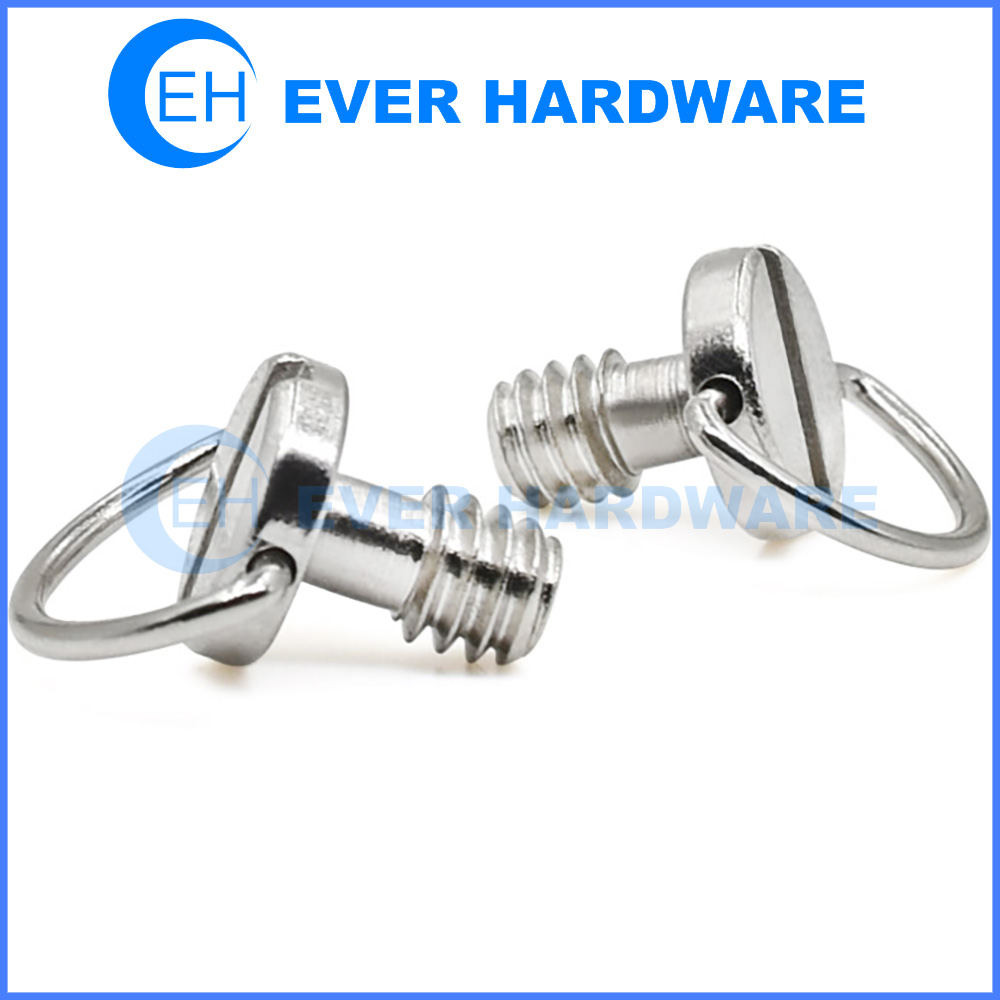 Ring Fasteners Metal Fasten Captive Pull Screw With D Shaped Bail Handle Stainless Steel Plain Finish Shaft Mounting Folding Flat Head Quick Release Bolts