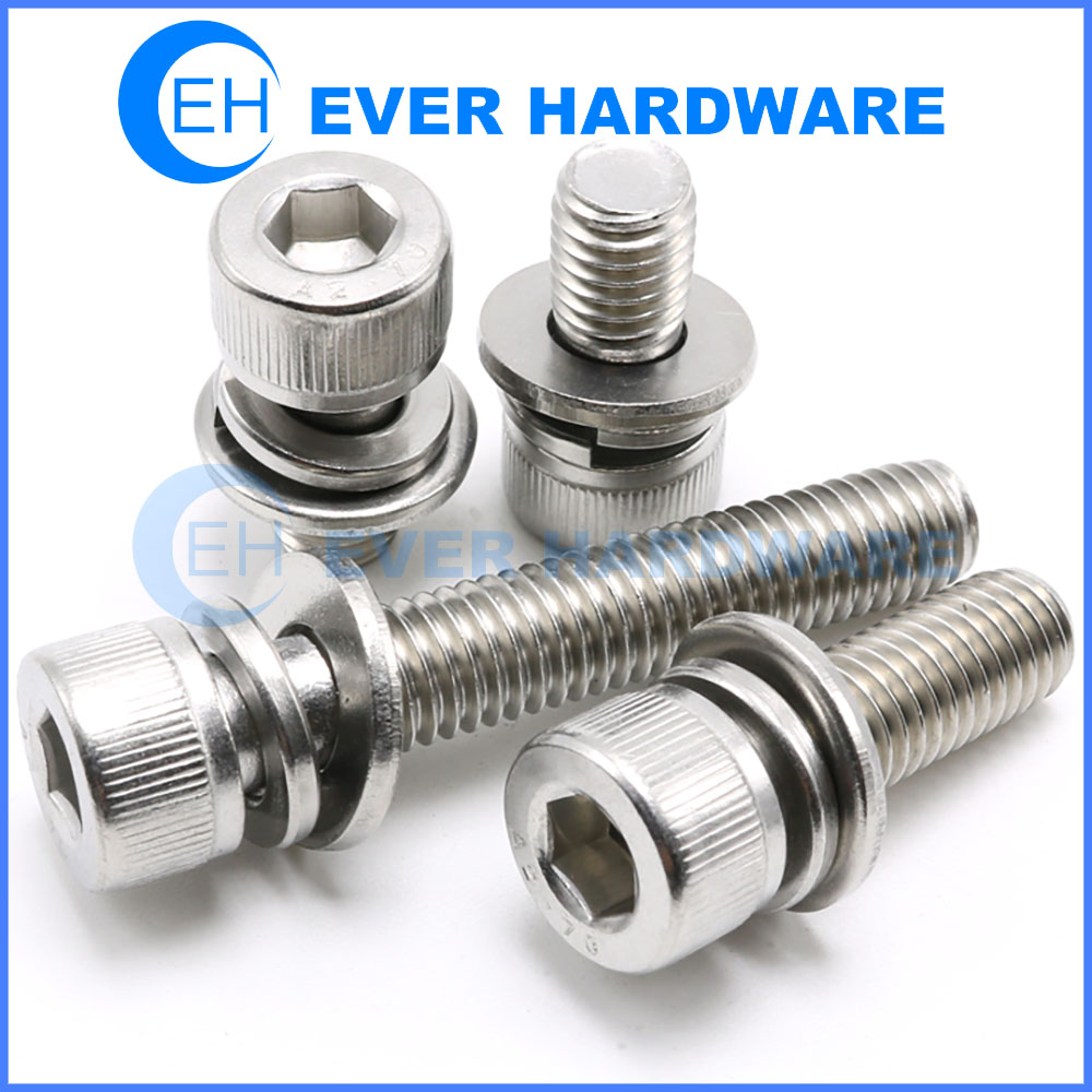 M5 Stainless Steel Machine Screws Allen Drive Cap Head Machine Thread Double Washers SEMS Bolts Socket Fixing Fasteners Assembly A2 Split Plain Spring Washer Manufacturer Supplier Vendor