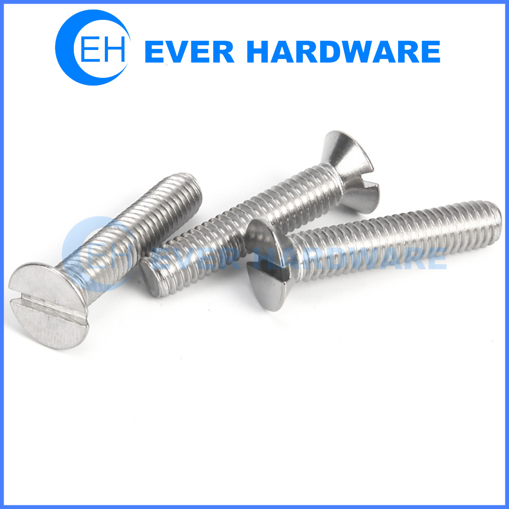 Slotted Flat Head Machine Screw Stainless Steel Plain Finish Right Handed Thread Sawed Punched Slot Straight Drive Vendor CSK Fasteners