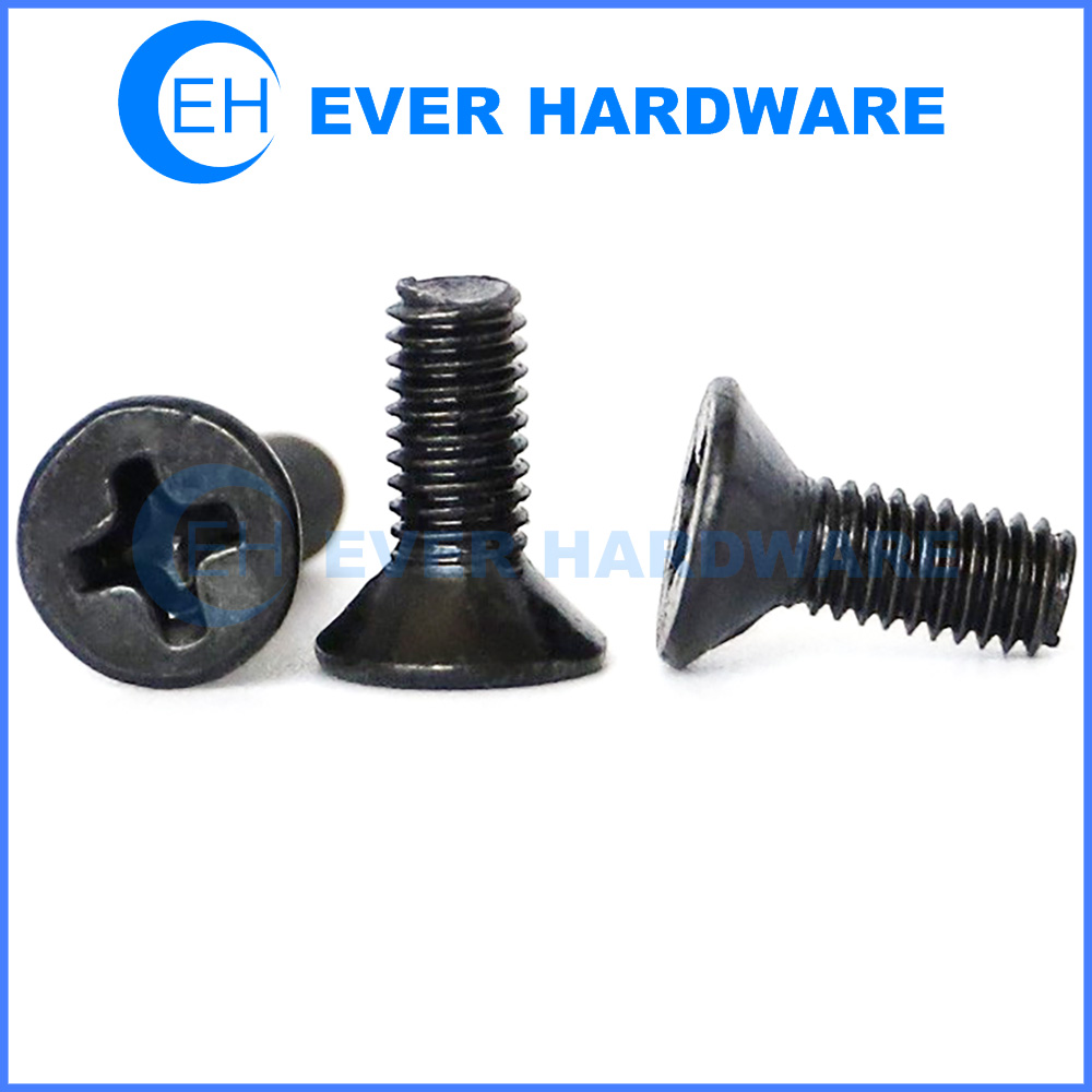 Countersunk Head Screw Carbon Steel Black Coating Tiny Screws Cross Recessed Full Thread Right Hand Metric Electronics Small Fasteners Manufacturer