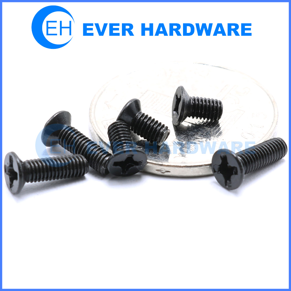 M2 Countersunk Bolt Carbon Steel Phillips CSK Head Small Machine Screws Tiny External Threaded Cross Recessed Black Galvanizing M2.5 M3 M4 M5 M6 Flat Outer Teeth Mini Fasteners Manufacturer Supplier