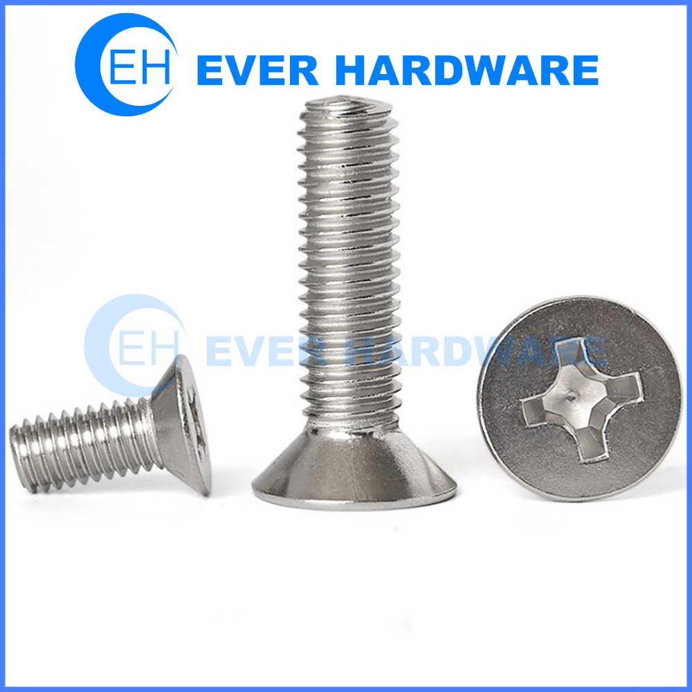 M4 Flat Head Screw Phillips Machine Threaded Stainless Steel Cap Bolts Precision Component Engineering M2 M2.5 M3 M4 M5 M6 M8 Standard Metric Cross Drive Fasteners Manufacturer Supplier
