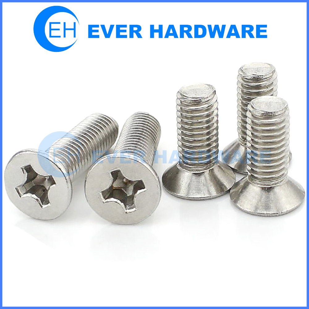 Countersunk Flat Head Bolt Stainless Steel Full Thread Right Hand Metric Phillips Cross Recessed for Automobile Motorcycle Bicycle Brake System PC Electronics