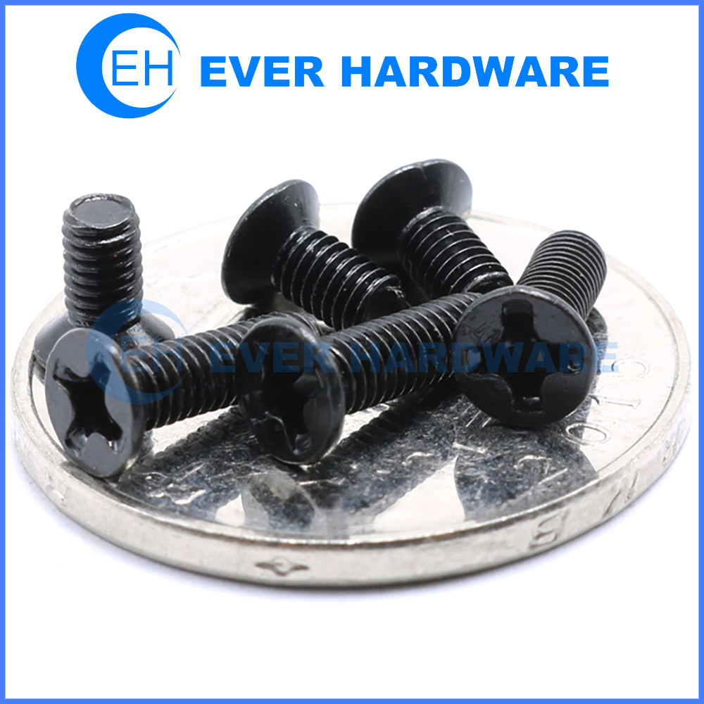 Countersunk Head Screw Carbon Steel Black Coating Tiny Screws Cross Recessed Full Thread Right Hand Metric Electronics Small Fasteners Manufacturer
