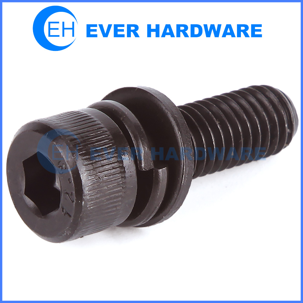 Hex Socket Head Cap Screw Internal Allen Key Drive High Cylindrical Head Fasteners Double Washer Attached SEMS Bolts Grade 12.9 High Tensile Alloy Steel