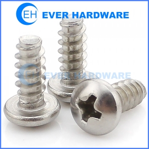 Pan Phillips Head Screw Flat End Self-Tapping Screws Plastic Taping Threaded Cross Drive Round Tail Taptite Stainless Steel M2 M2.2 M2.6 M3 M4 M5 M6