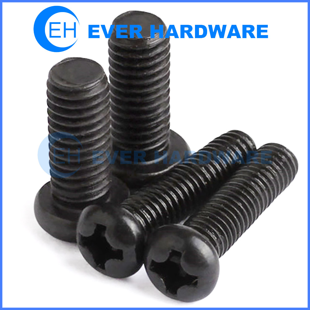 Screw Pan Head Phillips Drive Machine Threaded Right Hand Cross Drive Bolts Resists Corrosion Black Coating Fasteners for Tools Appliances Electronics