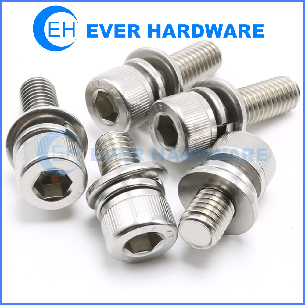 1 8 Inch Screw Allen Socket Cap Sems Hardware Bolts Washer Attached Stainless Steel A2 Hexagon Head Fasteners Knurled with Captive Washers Supplier