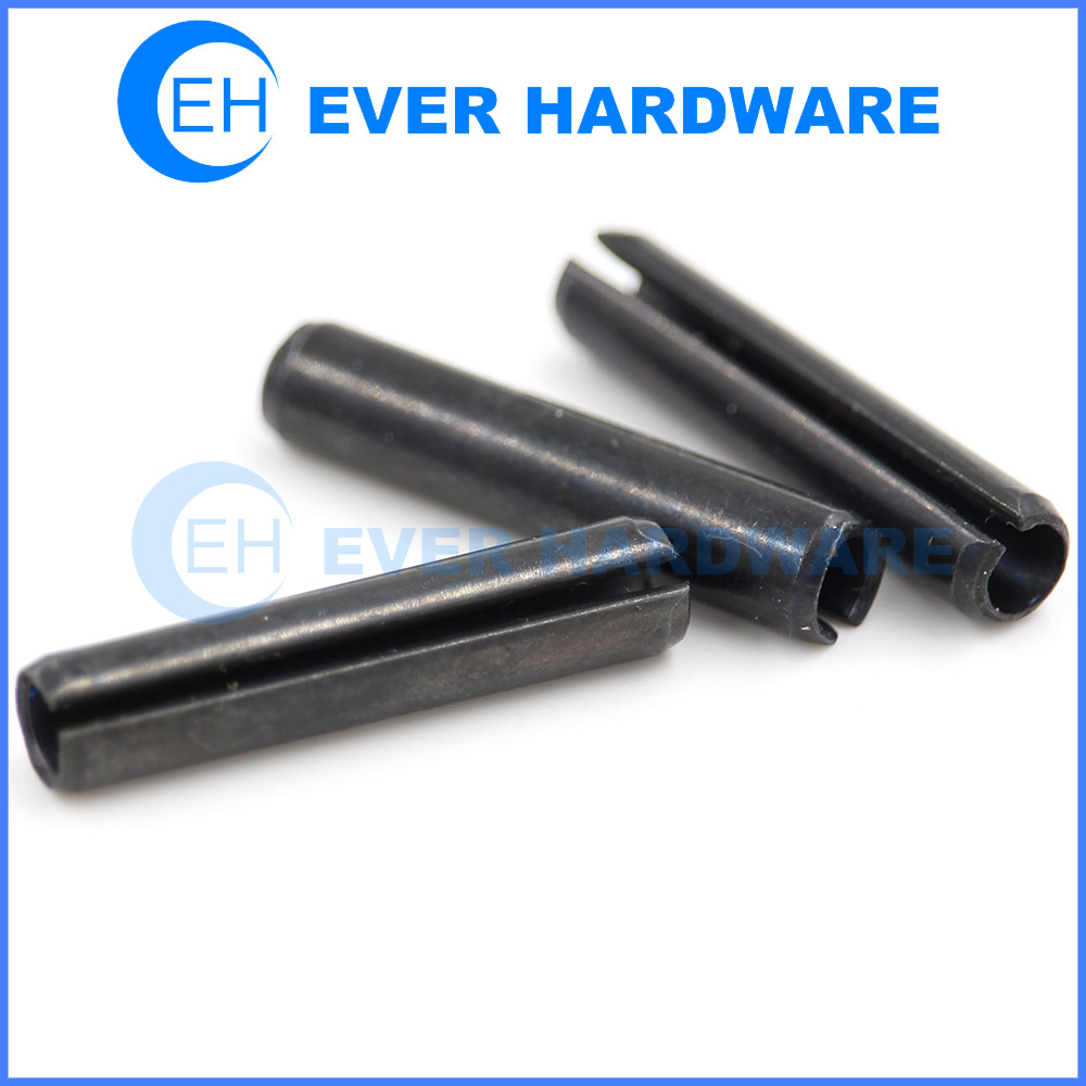 Spring Pin Steel Slotted Tension Pins Split Dowel Roll Black for Straight Knife Cutting Machine Hinges Chamfered Ends Simplify Lock Fasteners and Tools